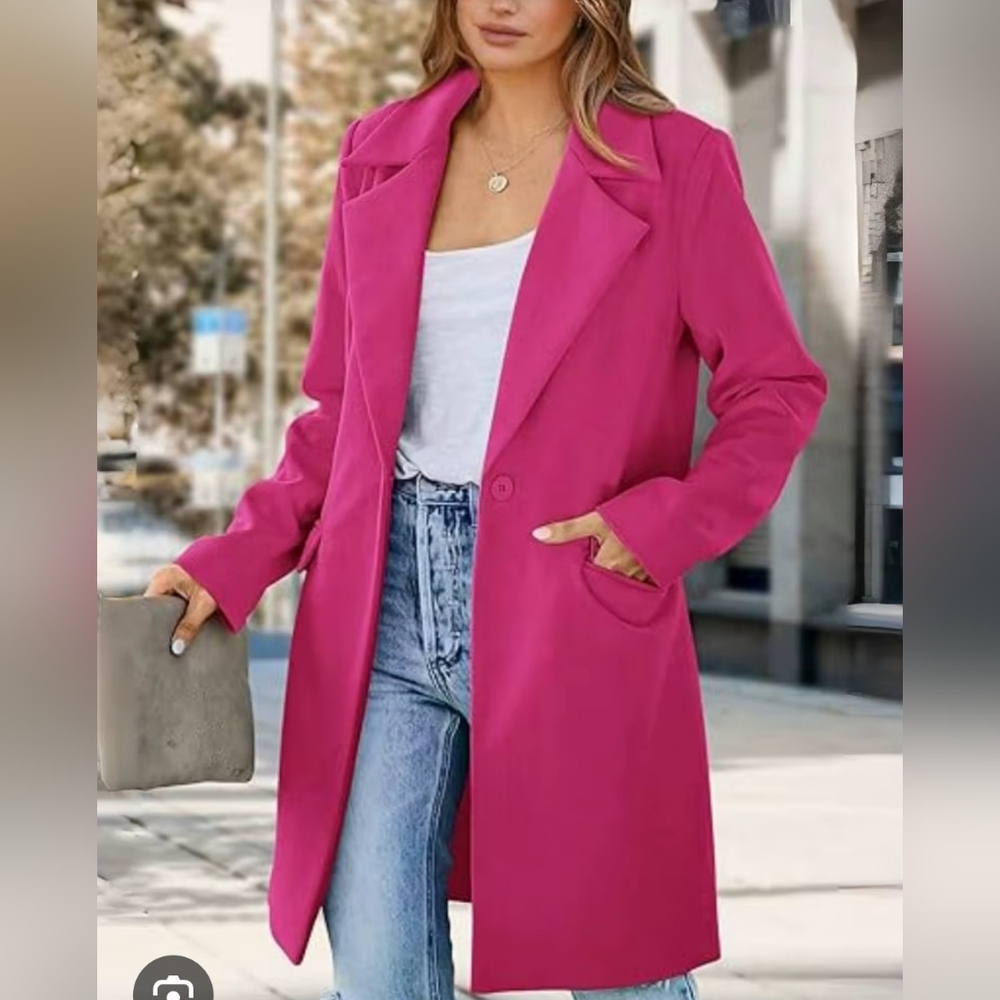 Worth New York Pink Wool Blended Long Blazer Light Coat Size P